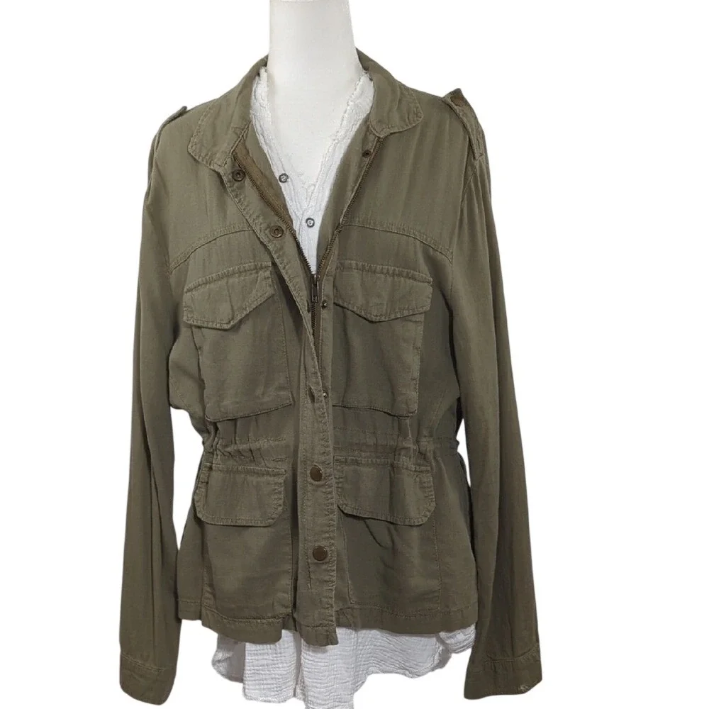 Vintage 90's Y2K Olive Green Military Style Utility‎ Jacket Chore Coat Linen XL